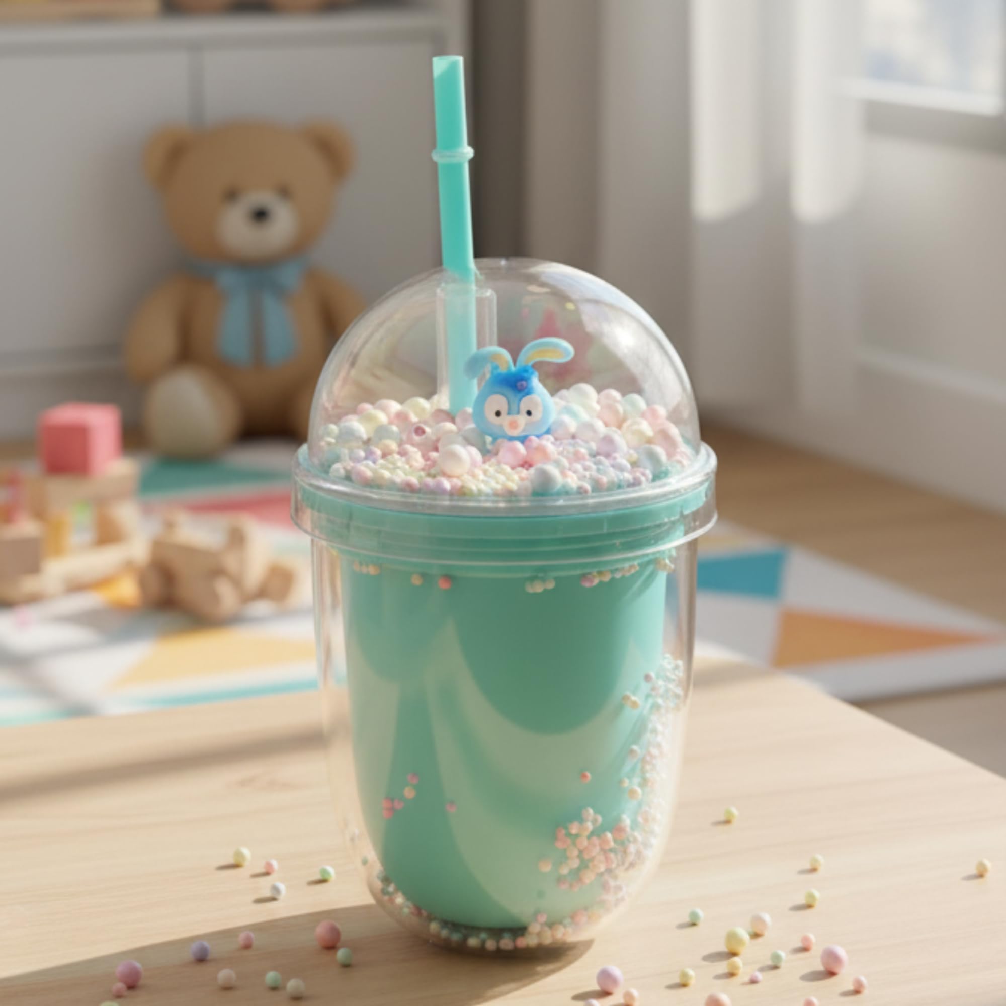 DailyAlley Cute Kids Sipper Bottle 300ml with Floating Beads | BPA-Free Plastic Sipper, Easy Grip & Portable Design, Ideal for Home, School & Travel (Green)-image-38