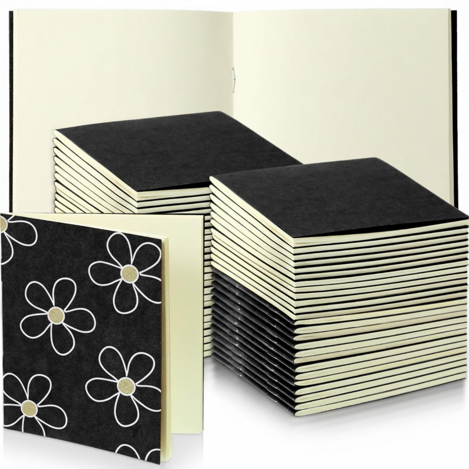 Thenshop 50 sztuk mini notebooków luzem 10 x 10 cm, czarny, pusta strona