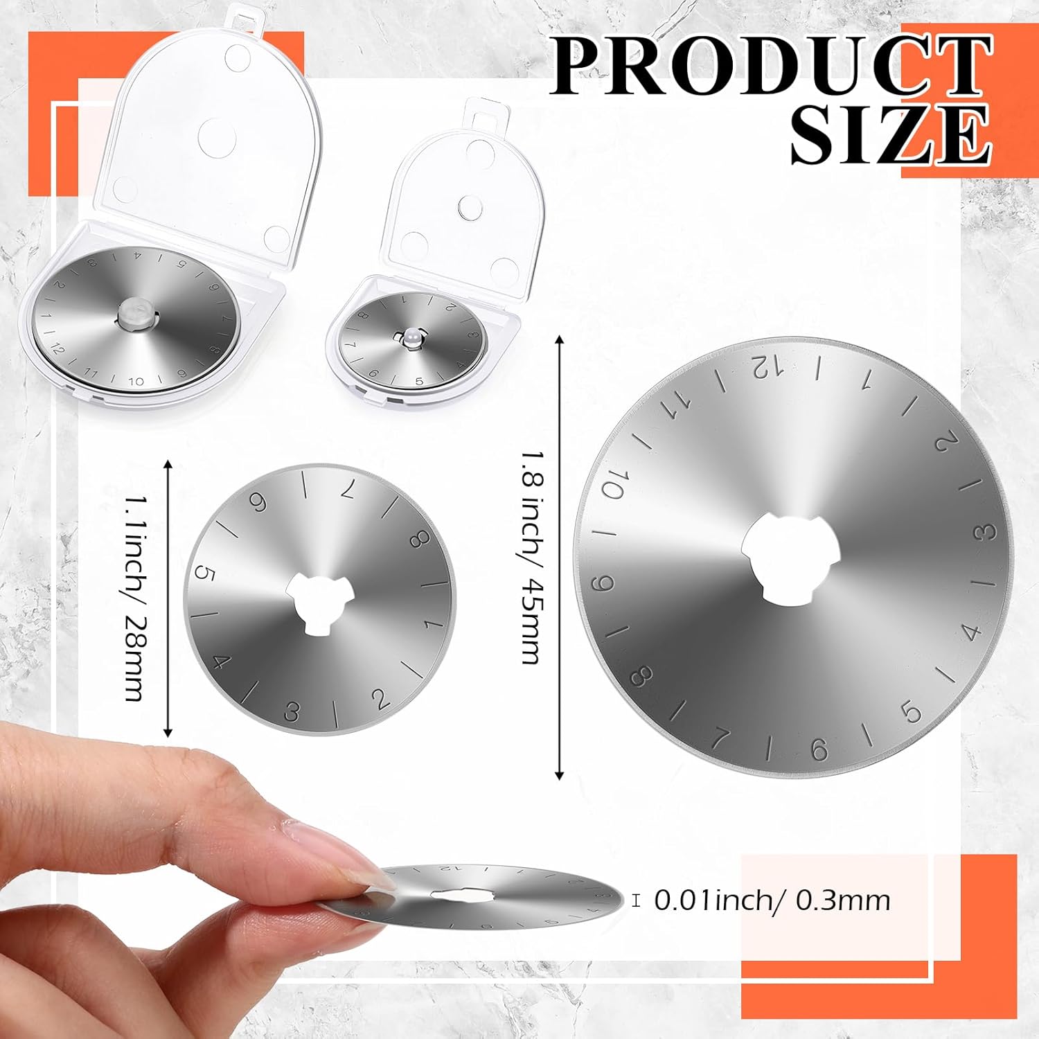Honoson 80 Pcs 45 mm 28 mm Rotary Cutter Blades with Scale Refill Steel Scale Rotary Cutter Replacement Blades Quilting Supplies for Fabric Arts Crafts Scrapbooking Sewing Cutting Paper