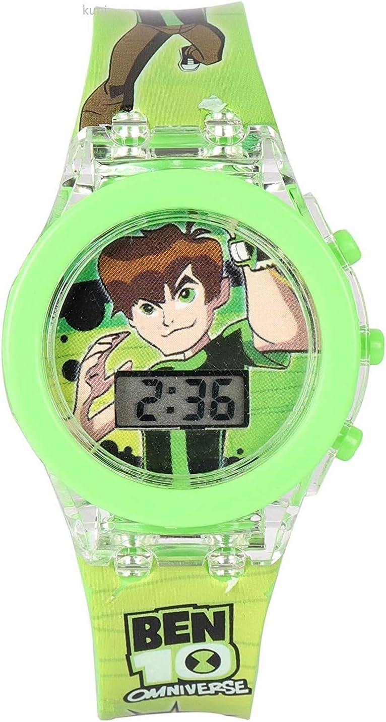 Emartos Ben Ten 10 Watch Digital Watch for Kids (Multicolour Dial Green Colored Strap) [3-7 Years]