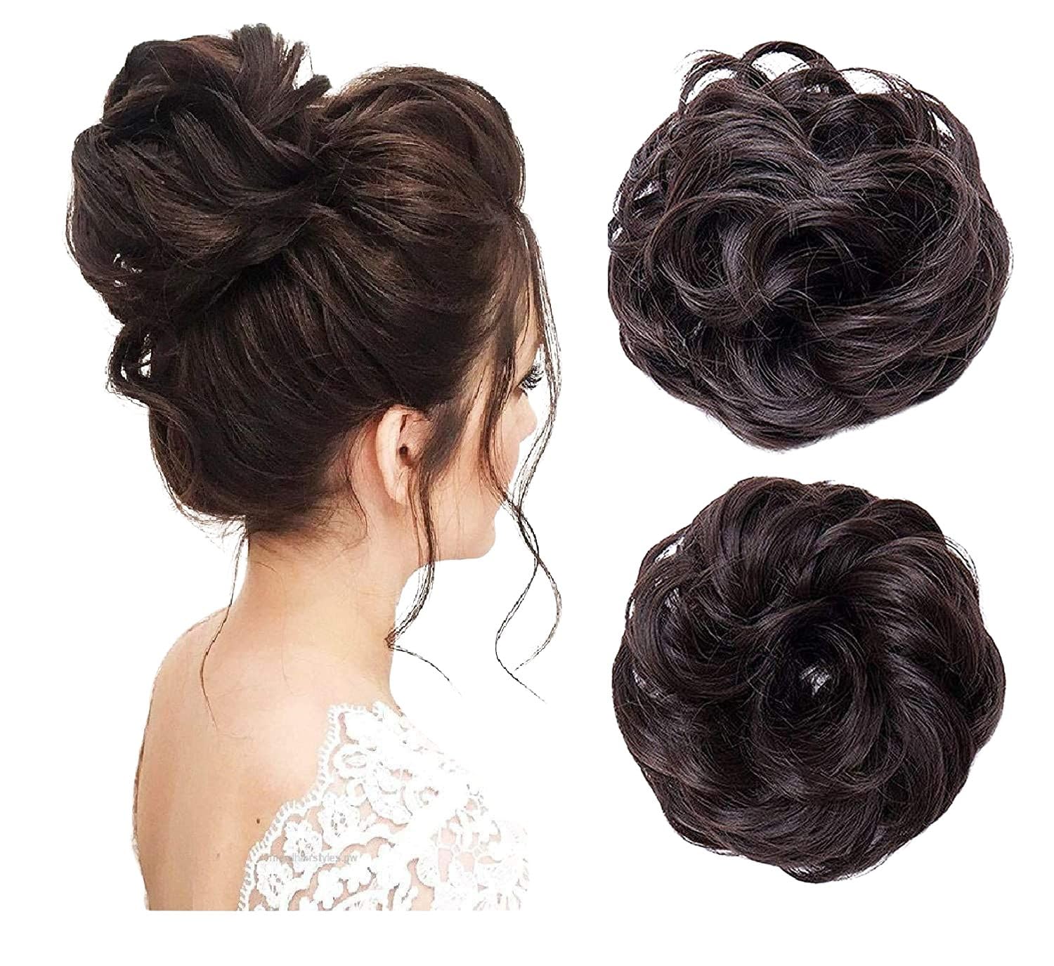 OSEN Synthetic Messy Ruffle Elastic Rubber Band Juda Bun Maker, Hair Ruffal Juda For Women And Girls (Dark Brown), 60 Gram 2 pcs-image-14
