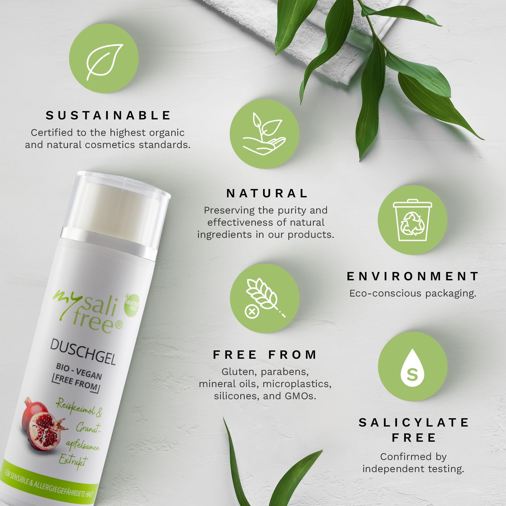 Gel douche bio - Nettoyant doux - Pour peaux sensibles - Avec huile de germe de riz - 200 ml - 100 % biologique certifié - Unique au monde - BIO + FREE