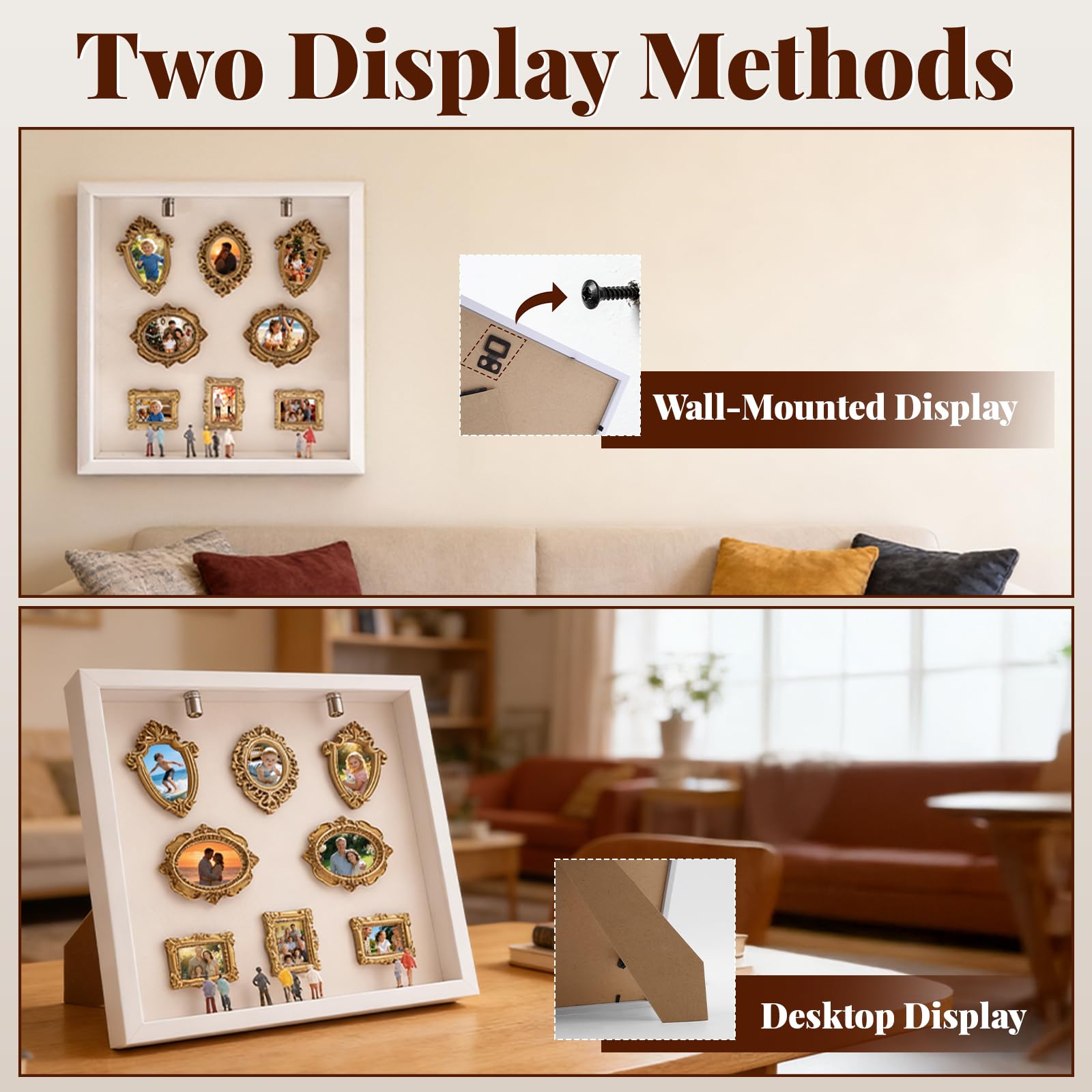 Yizhet Coffret DIY Mini Musée Silhouette – Cadre Photo Créatif Shadow Box avec Éclairage LED, 8 Mini Cadres Dorés & 8 Figurines Aléatoires pour Anniversaire, Mariage, Décoration Intérieure