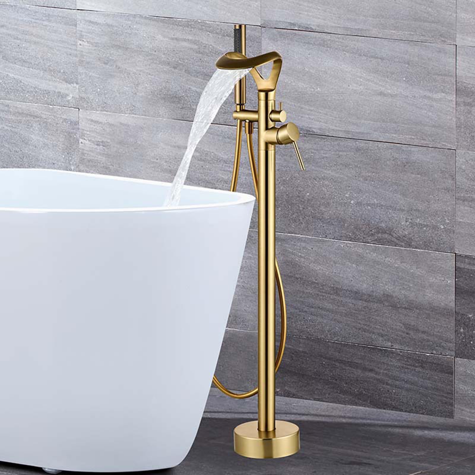 Mitigeur baignoire sur pied jet cascade et douchette ergonomique