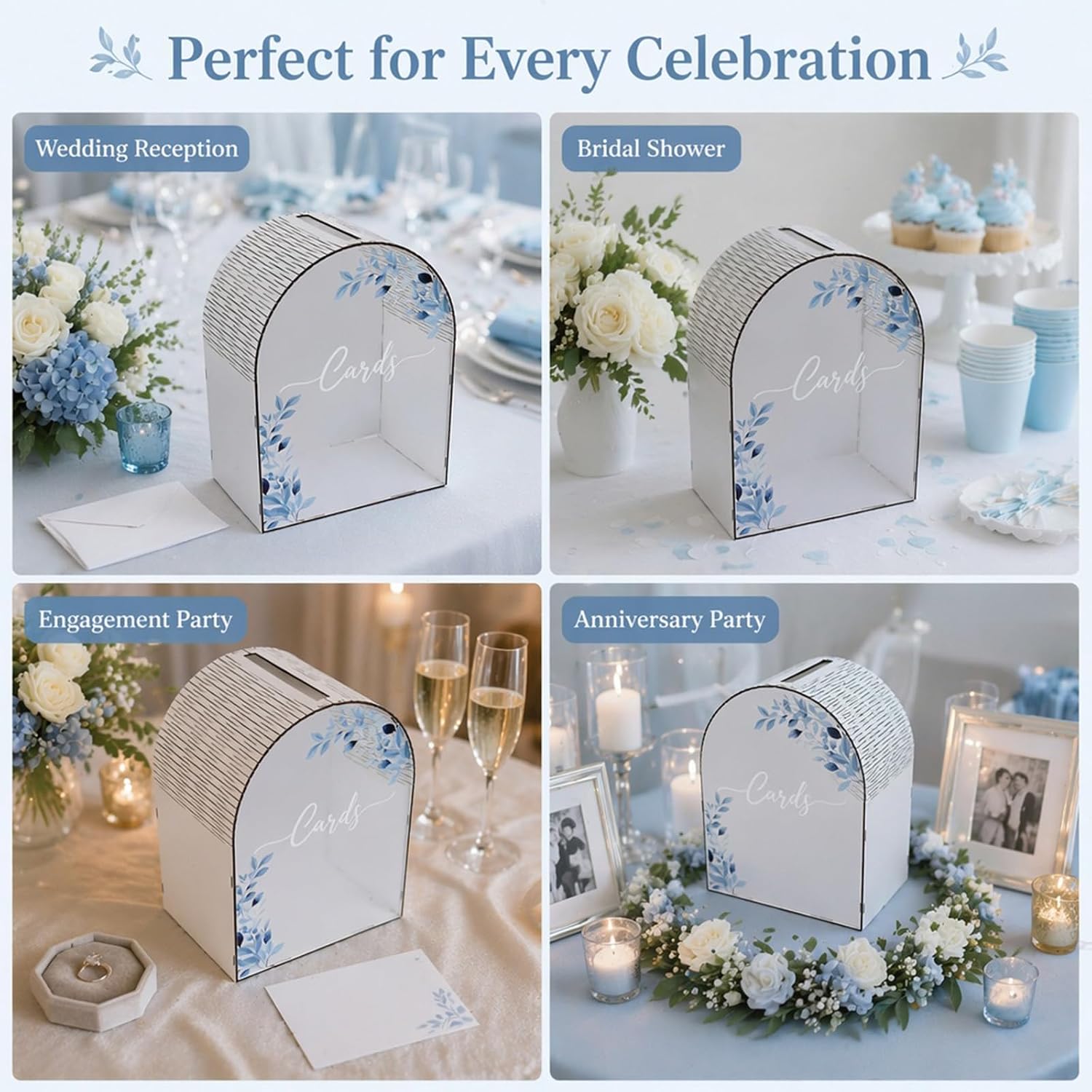 Wedding Card Box, 15.35" White Wooden Card Box for Wedding Reception, Large Wedding Box for Cards and Money with Slot, Gift Card Box for Party Birthday Bridal Shower Graduation