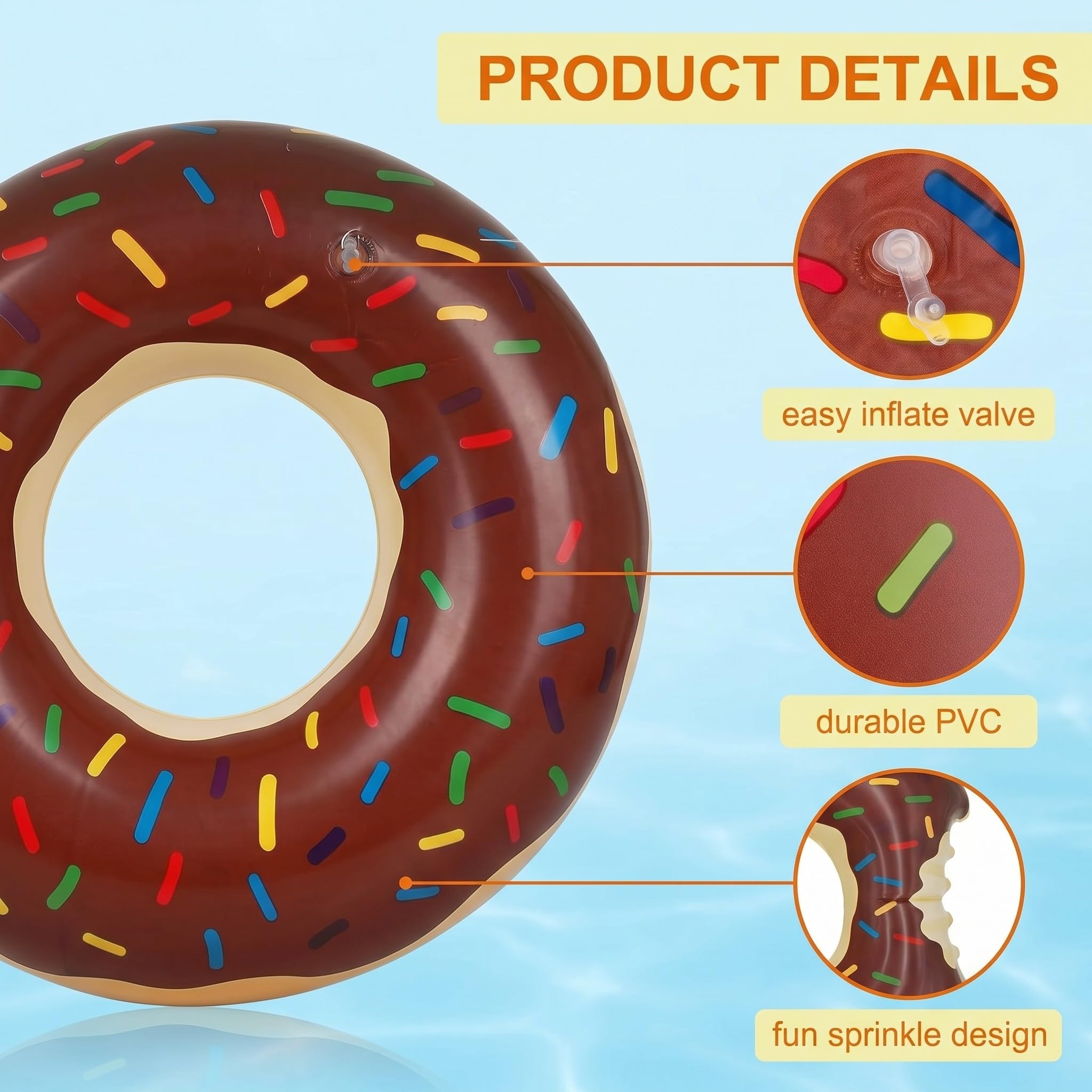 Flotador Donut Inflable para Niños 3-12 Años, 1 Pieza, Anillo de Natación Seguro y Estable para Piscina y Playa, Ideal para Diversión Acuática