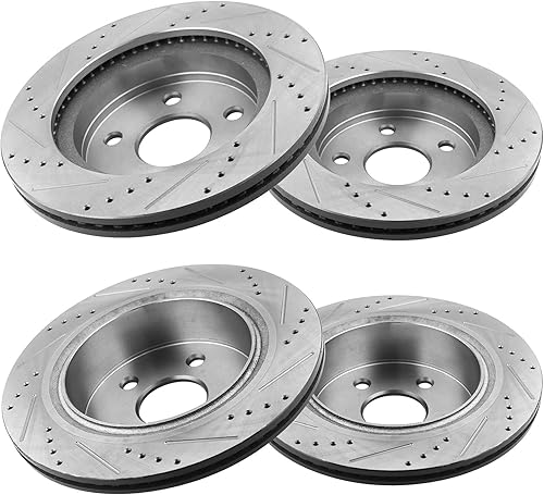 Miniatura 7 de Kit de pastillas de freno y rotores delanteros y traseros para Dodge Ram 1500 Durango, Chrysler Aspen Rotor de freno de disco perforado y ranurado y