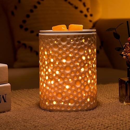 Calentador eléctrico de cera de cerámica con temporizador, 7 colores, luz LED, plato de cerámica extraíble, cera de calefacción PTC, quemador de