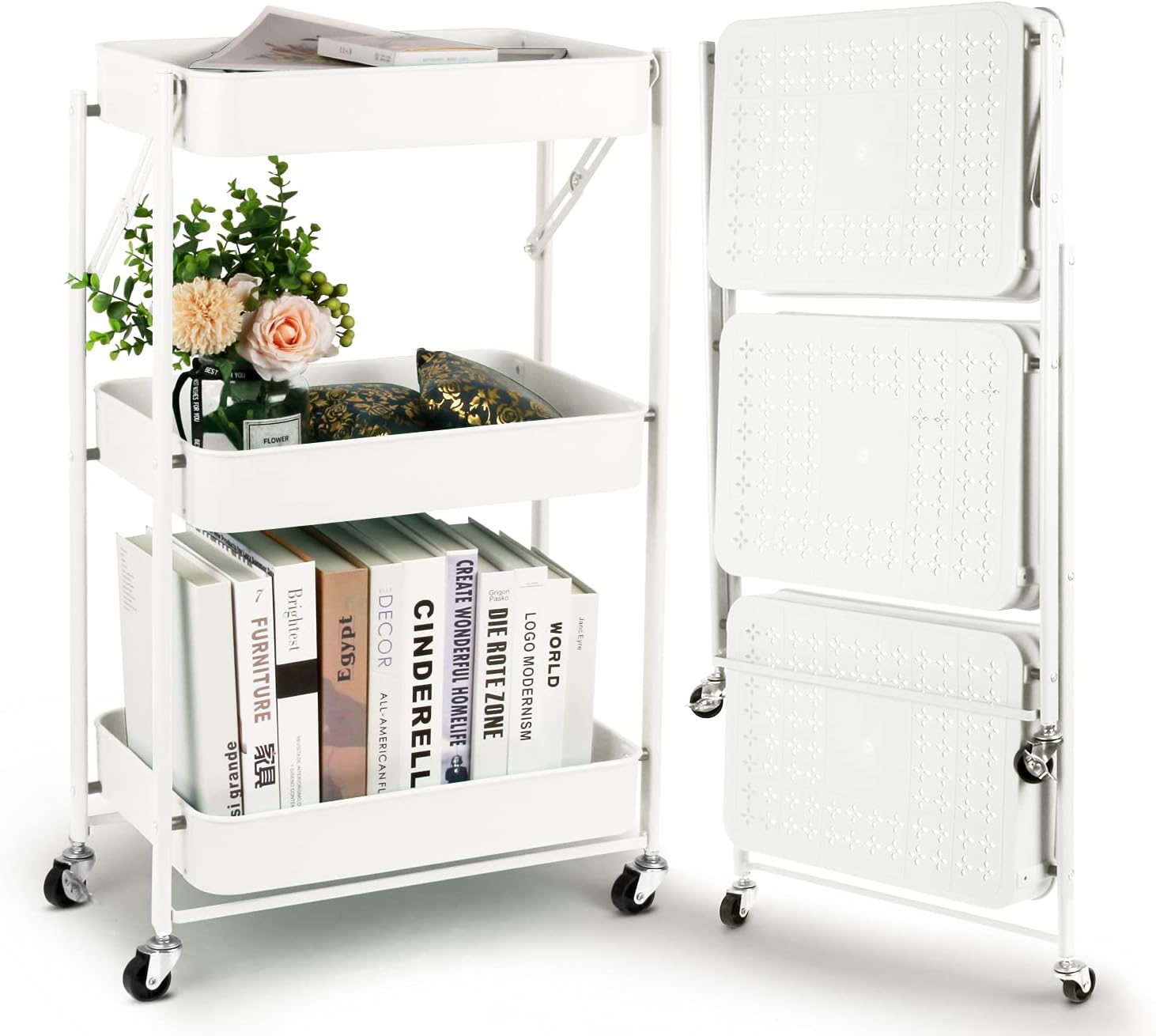 Carrello Pieghevole A 3 Piani Verde - Zero Assemblaggio, Perfetto Per Cucina, Bagno E Ufficio - Foto 7