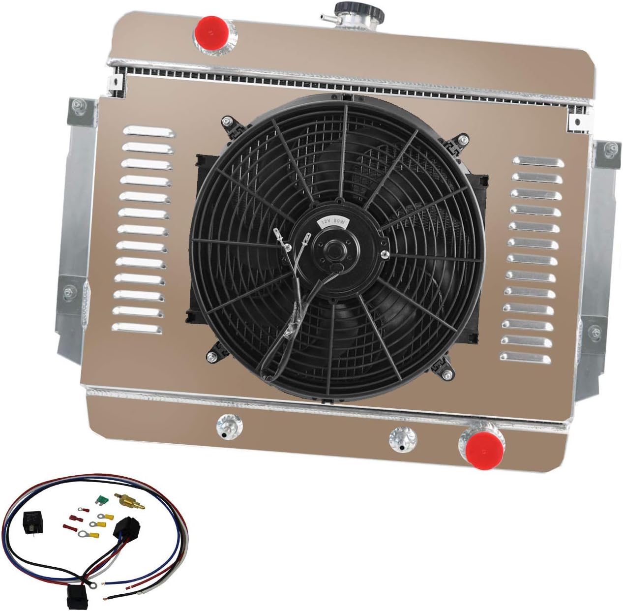ECMRAD 3 Row Radiator+Shroud Fan+Relay for 1969 1970 Chevy Biscayne Impala Bel Air Caprice Kingswood V8