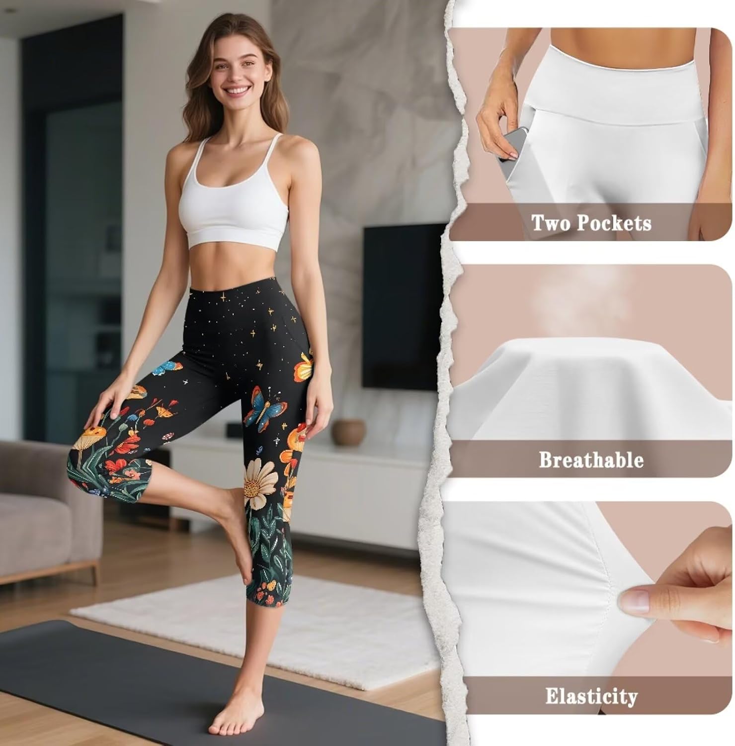 Women's Yoga Leggings Capri High Waist Yoga Pants with Pockets Tummy Control Leggings for Workout Running Plus Size - Image 6