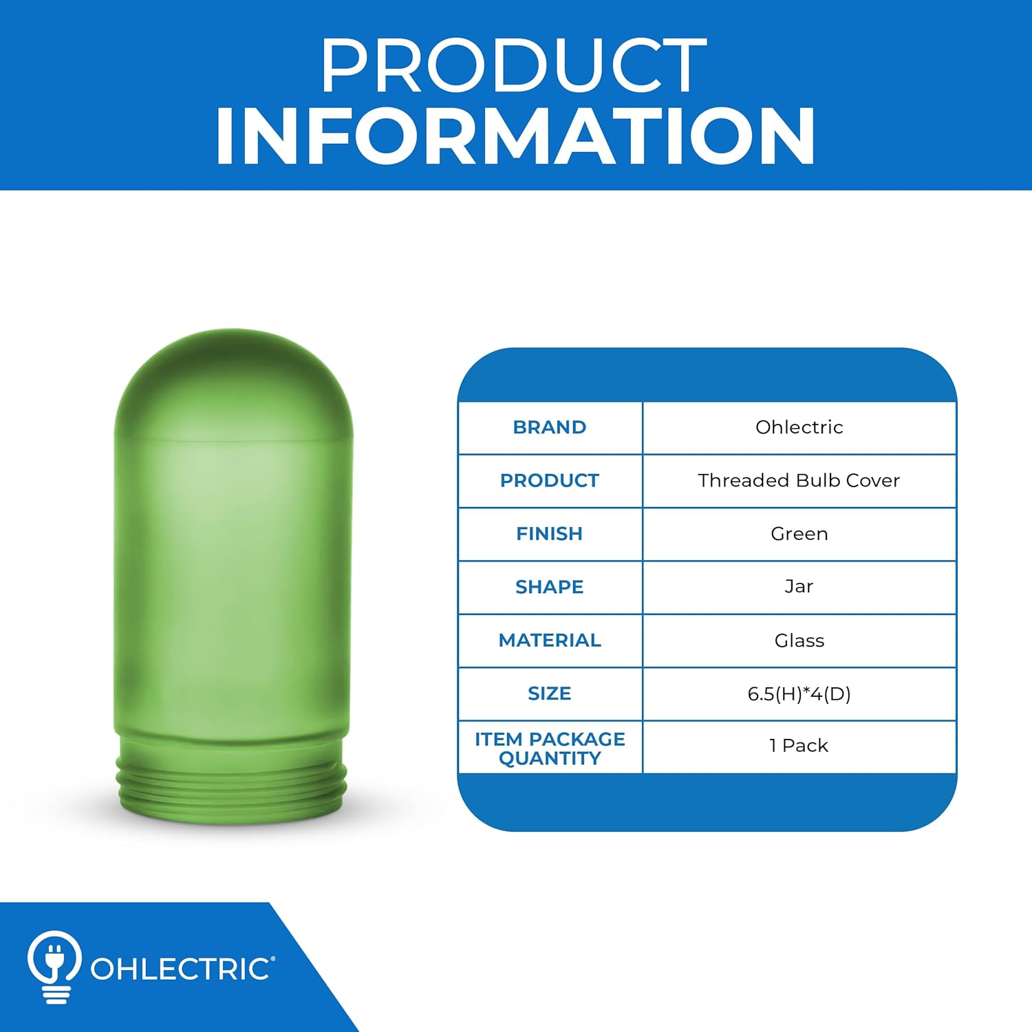 OHLECTRIC Green Replacement Weather Tight Light Fixture – Threaded Bulb Cover – Sturdy Clear Glass Protectant – Frosted Globe Shade – Outdoor Vapor Proof Fixture