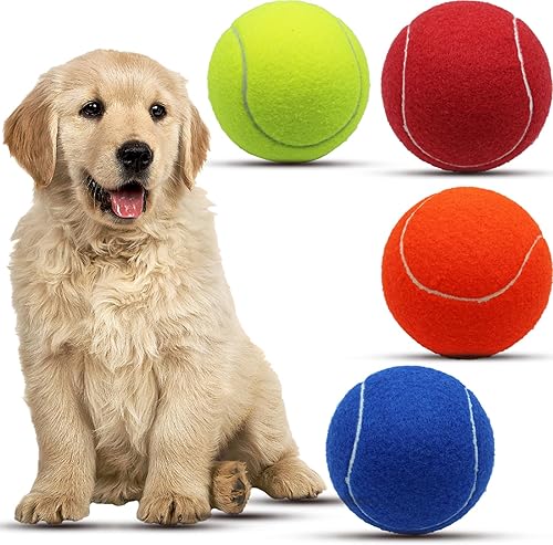Magicorange Pelotas de tenis grandes para perros, paquete de 4 pelotas de tenis grandes de 4 pulgadas, juguete masticable para mascotas, pelotas