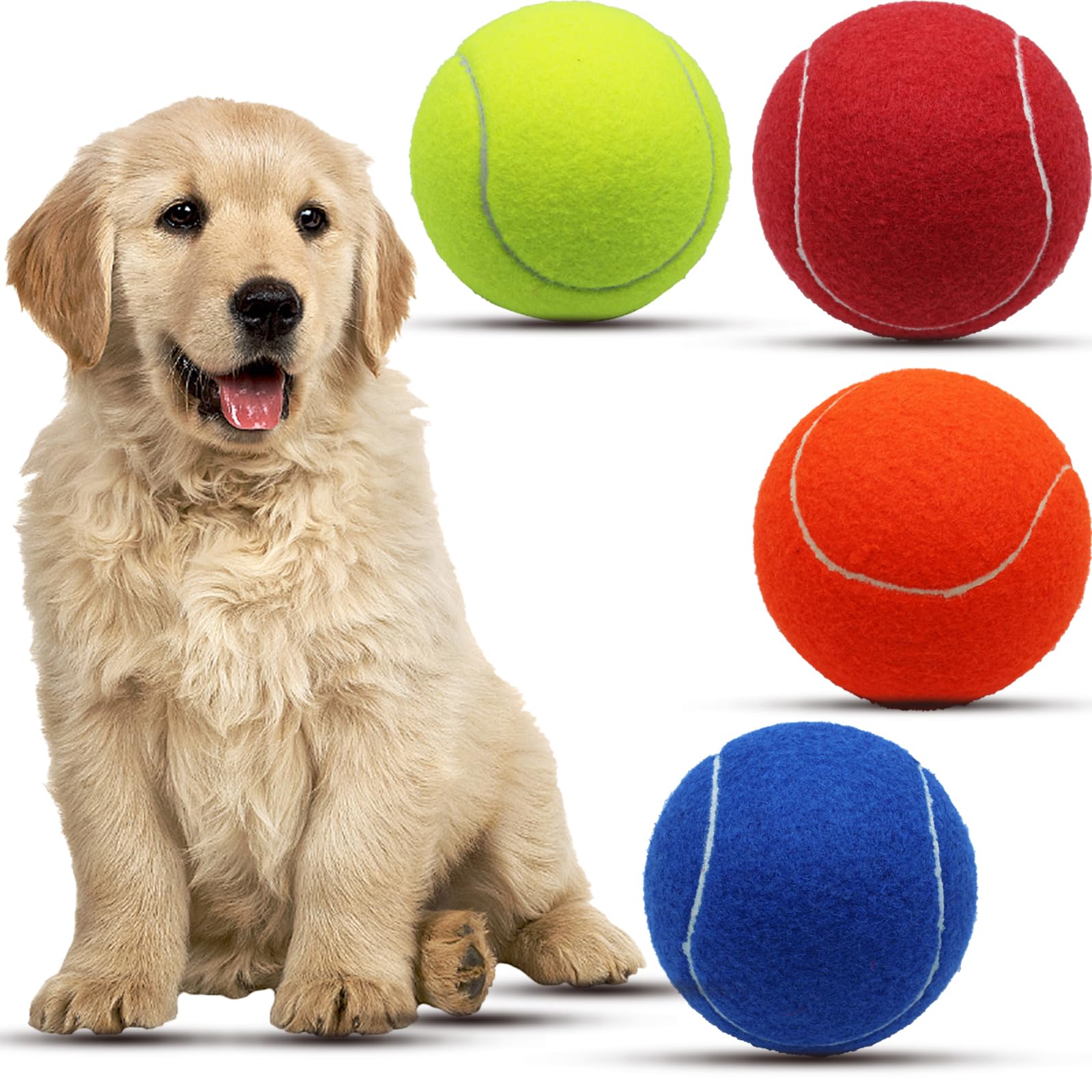 Magicorange Large Tennis Balls for Dogs, 4 Pack 4 Inch Big Tennis Ball Pet Chew Toy Large Balls for Outdoor/Indoor Sports(Multicolor, 4 Pack)