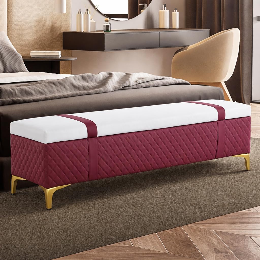 Modern Chesterfield Storage Ottoman Bench with Padded seat Hidden Storage, Square Boxes Leatherette Upholstered Bedside Bench for Living Room, Bedroom, Entryway (Ashrose)