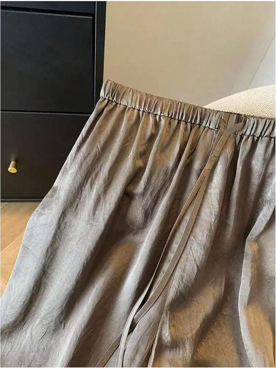 Floerns Women's Satin Straight Leg Pants Elastic Waist Loungewear Party Trousers - Image 2