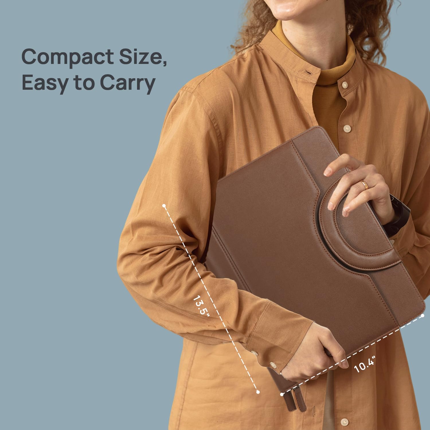 POPRUN Raccoglitore con cerniera, organizer per documenti in pelle con contenitore, cartella professionale ideale per riunioni, presentazioni e lavori, include blocco da 50 fogli, marrone