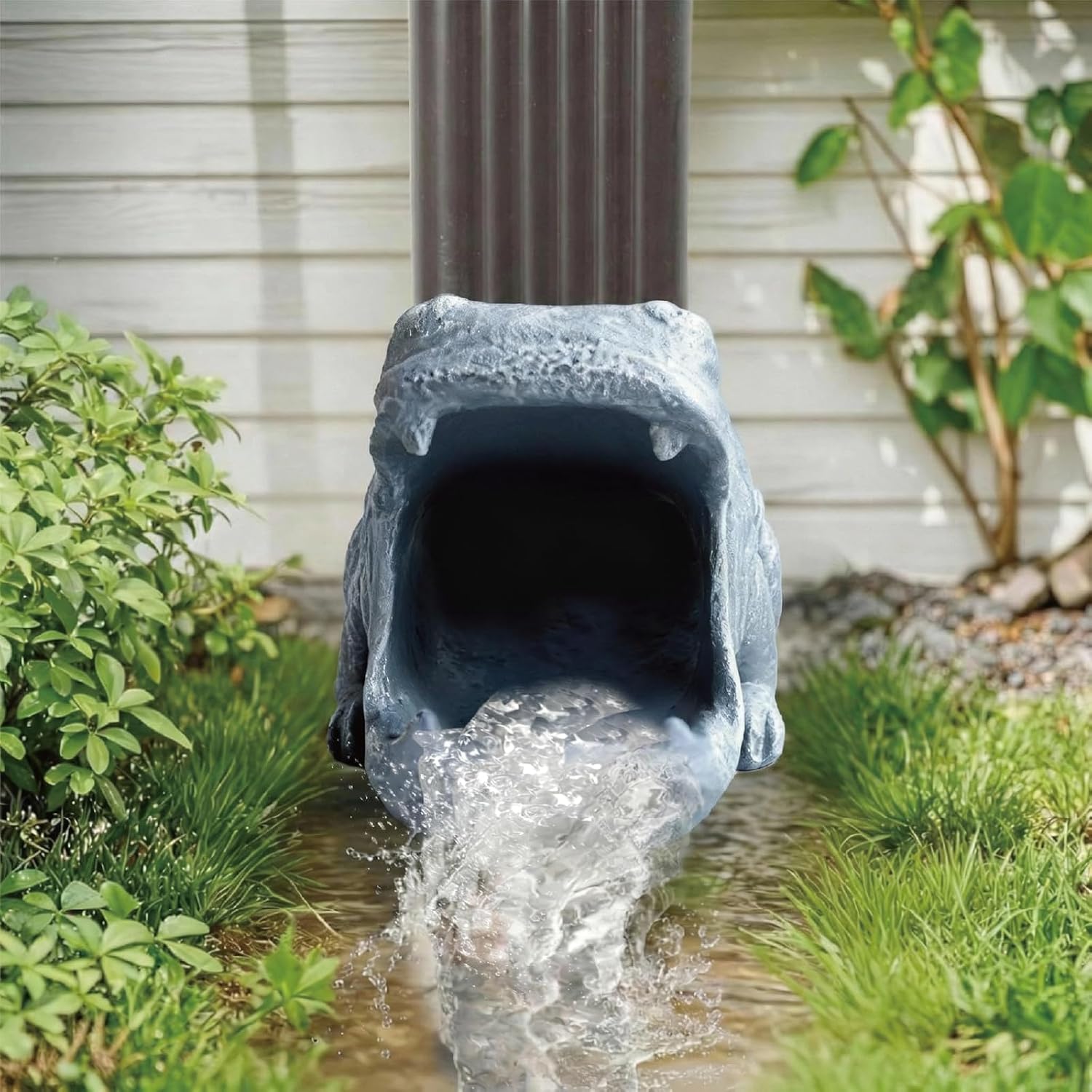 Hippo Downspout Extension 2'' x 3'' Decorative Downspout Extender Diverter Resin Rain Gutter Diverter Outdoor Hippopotamus Sculpture Waterproof Garden Yard Decor Splash Block Stone
