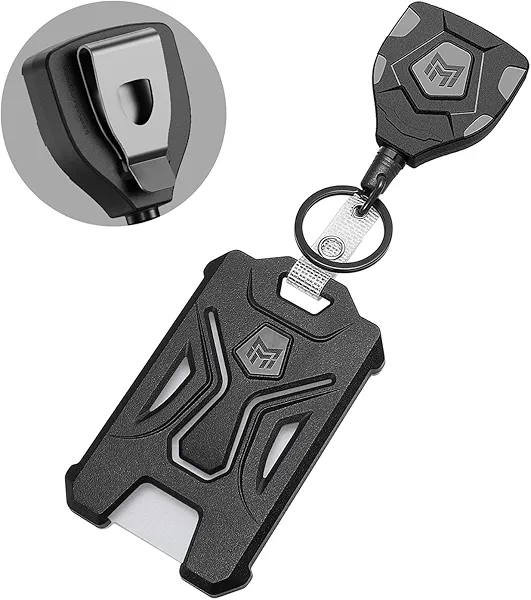 MNGARISTA 2 Pack Heavy Duty Badge Holder, Vertical ID Card Holder for Credit Cards, Clear ID Window, All PC Polycarbonate Plastic Housing, 5 Cards Capacity, Built-in Elastic Clip, Black 1