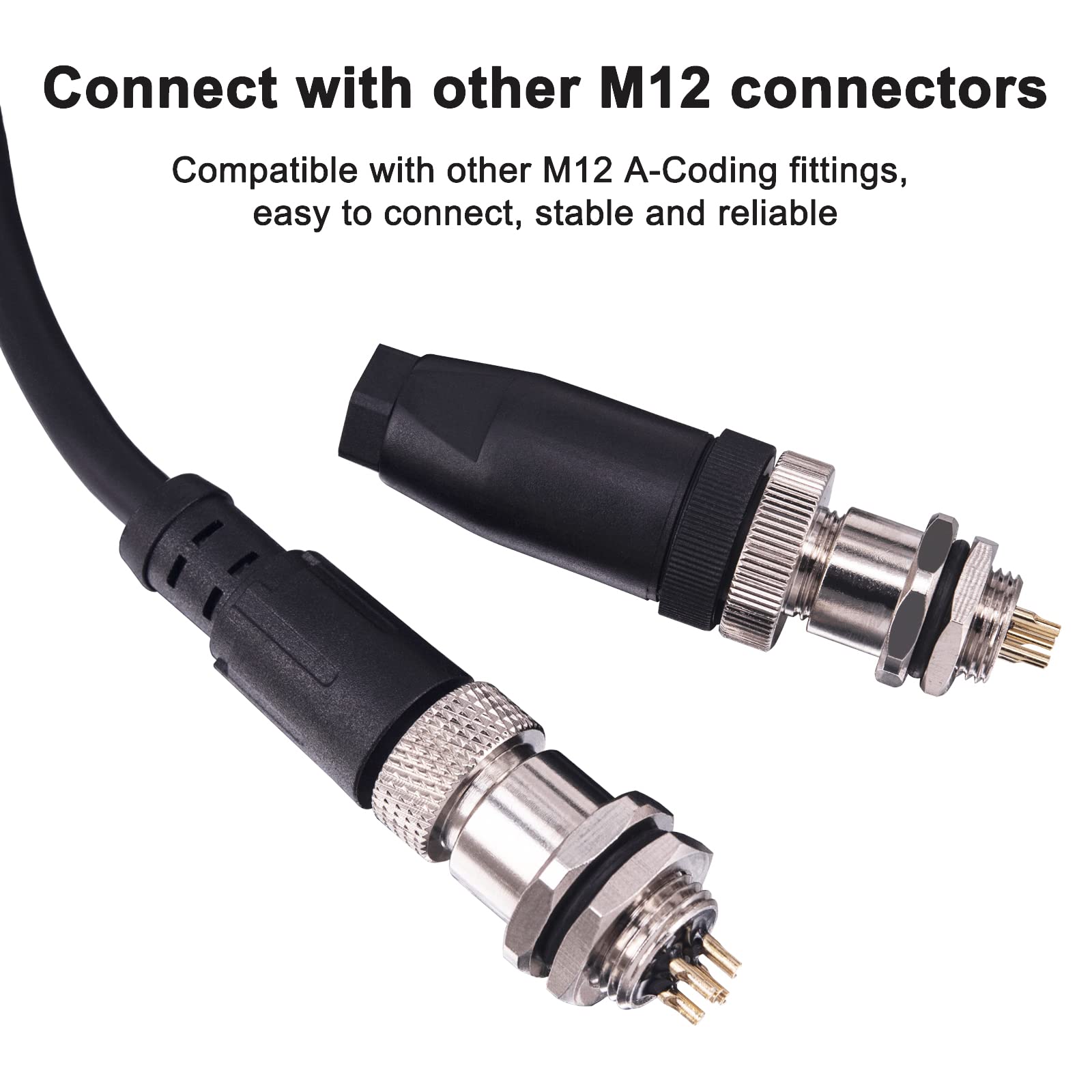 Lonlonty M12 A-Coded Aviation Female Connector, 5 pin, IP67 Waterproof Bulkhead Socket with Solder Cup - Image 4