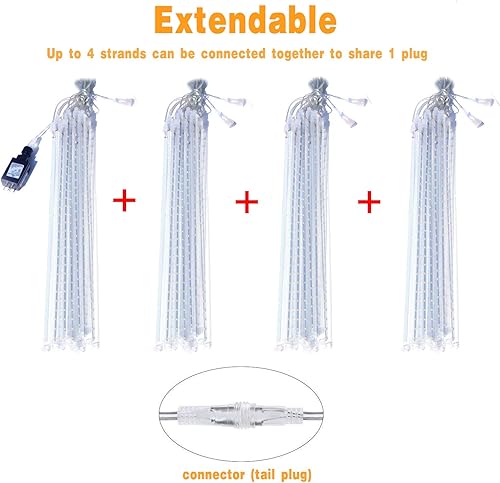 Miniatura 5 de Aluan Luces de lluvia de meteoritos de 12 pulgadas y 16 pulgadas, paquete de luces blancas de Navidad para exteriores, impermeables, luces de lluvia