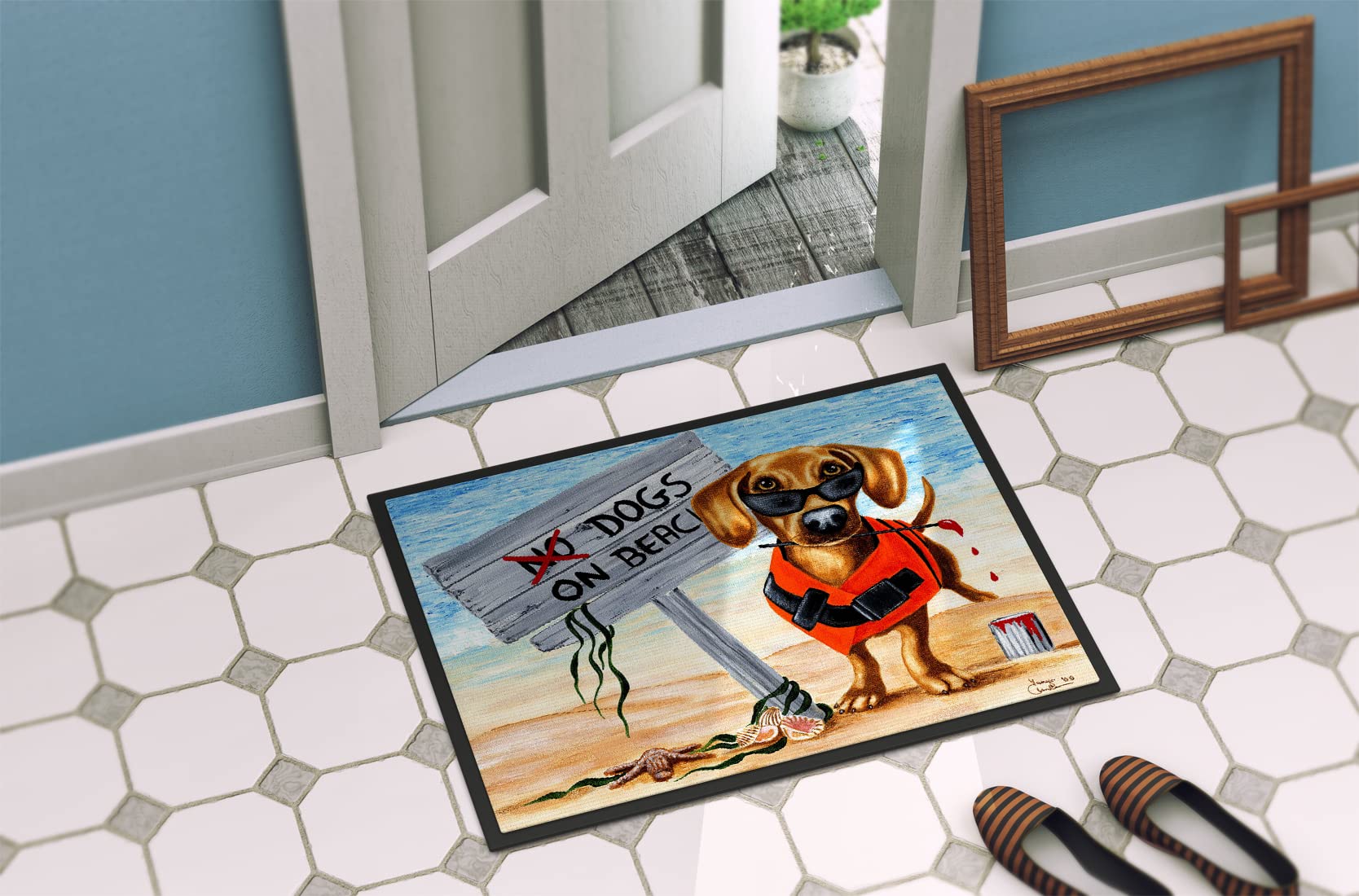 Caroline's Treasures AMB1341JMAT Porta Bassotto da Spiaggia per Cani Tappeto Interno o Tappetino di Benvenuto Esterno, Poliestere, Multicolore, 24"x36"
