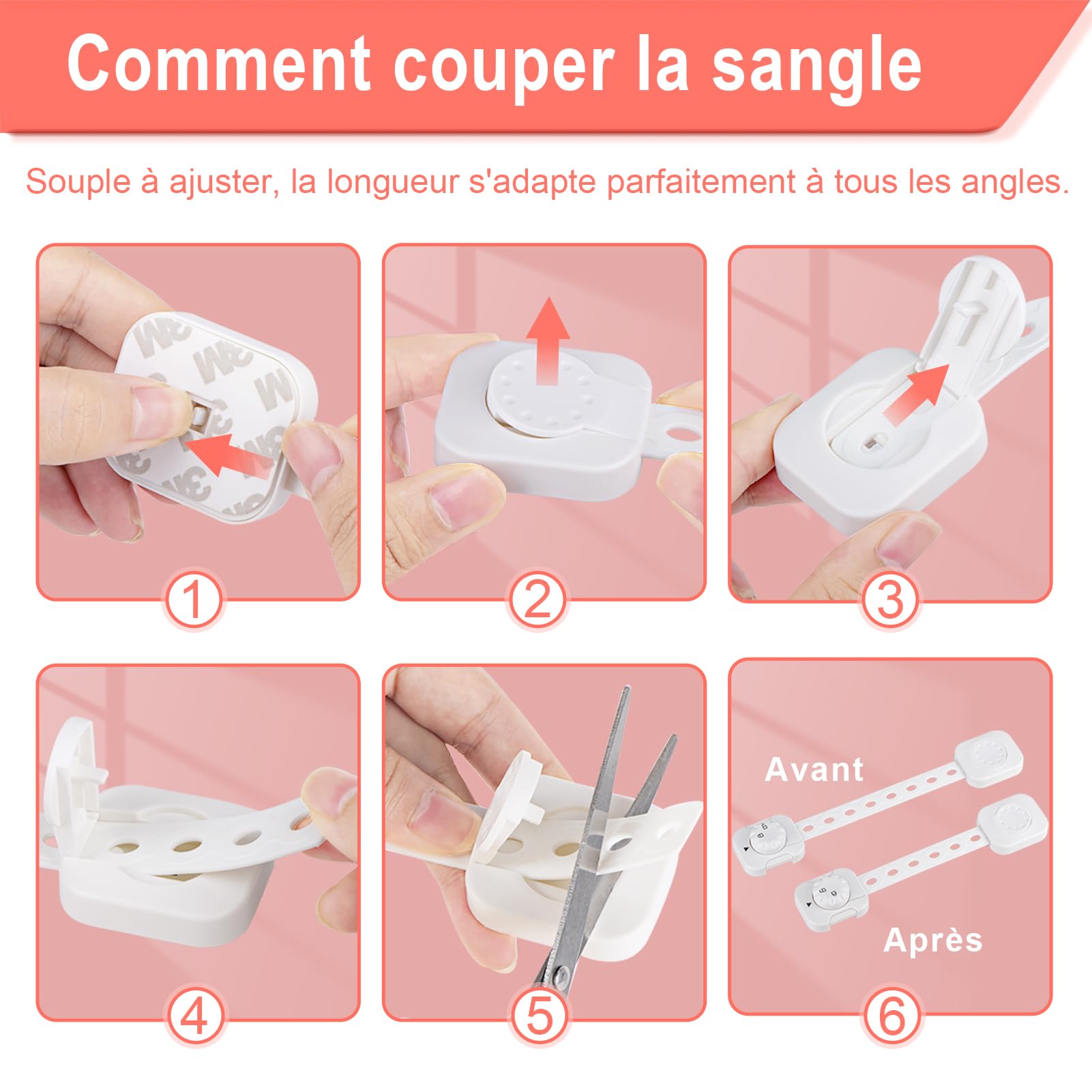 REDTRON Lot de 6 Bloque tiroir sécurité enfant bébé, Verrouillage amélioré, Blanc, sans outil pour tiroir four toilettes réfrigérateur