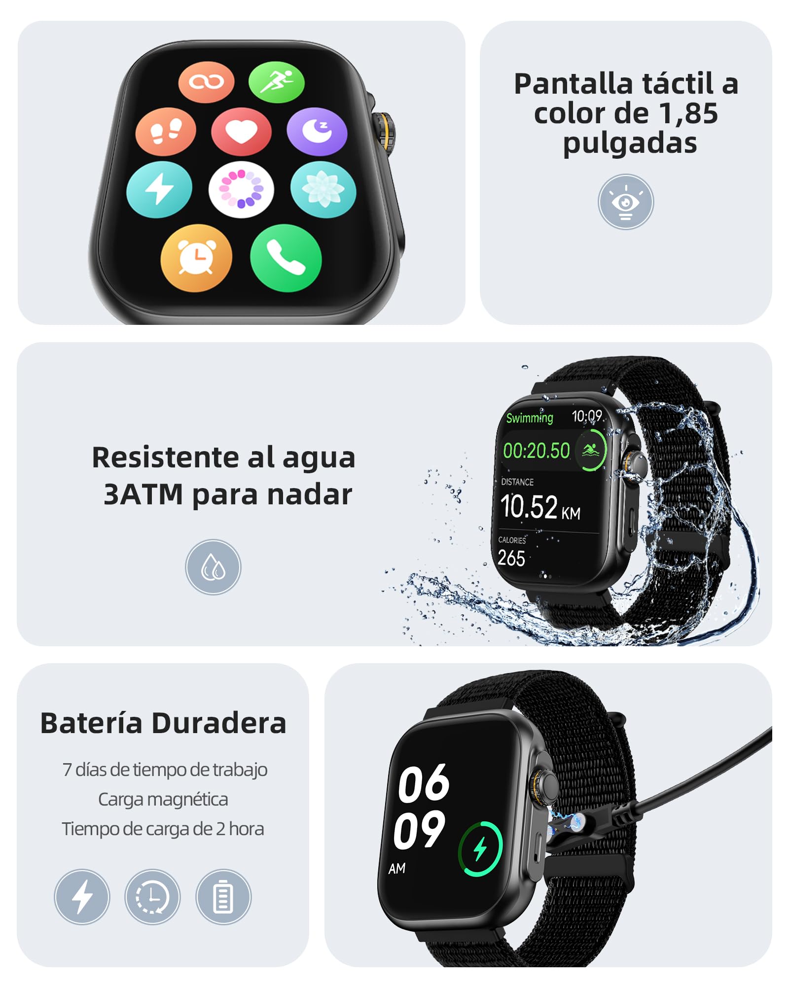Parsonver Reloj Inteligente Hombre Mujer con Llamadas, Smartwatch con GPS Incorporado, 30M Impermeable, 1,85" Reloj Inteligente Hombre con 100+ Soportes, Frecuencia Cardíaca, Sueño, para Android & iOS
