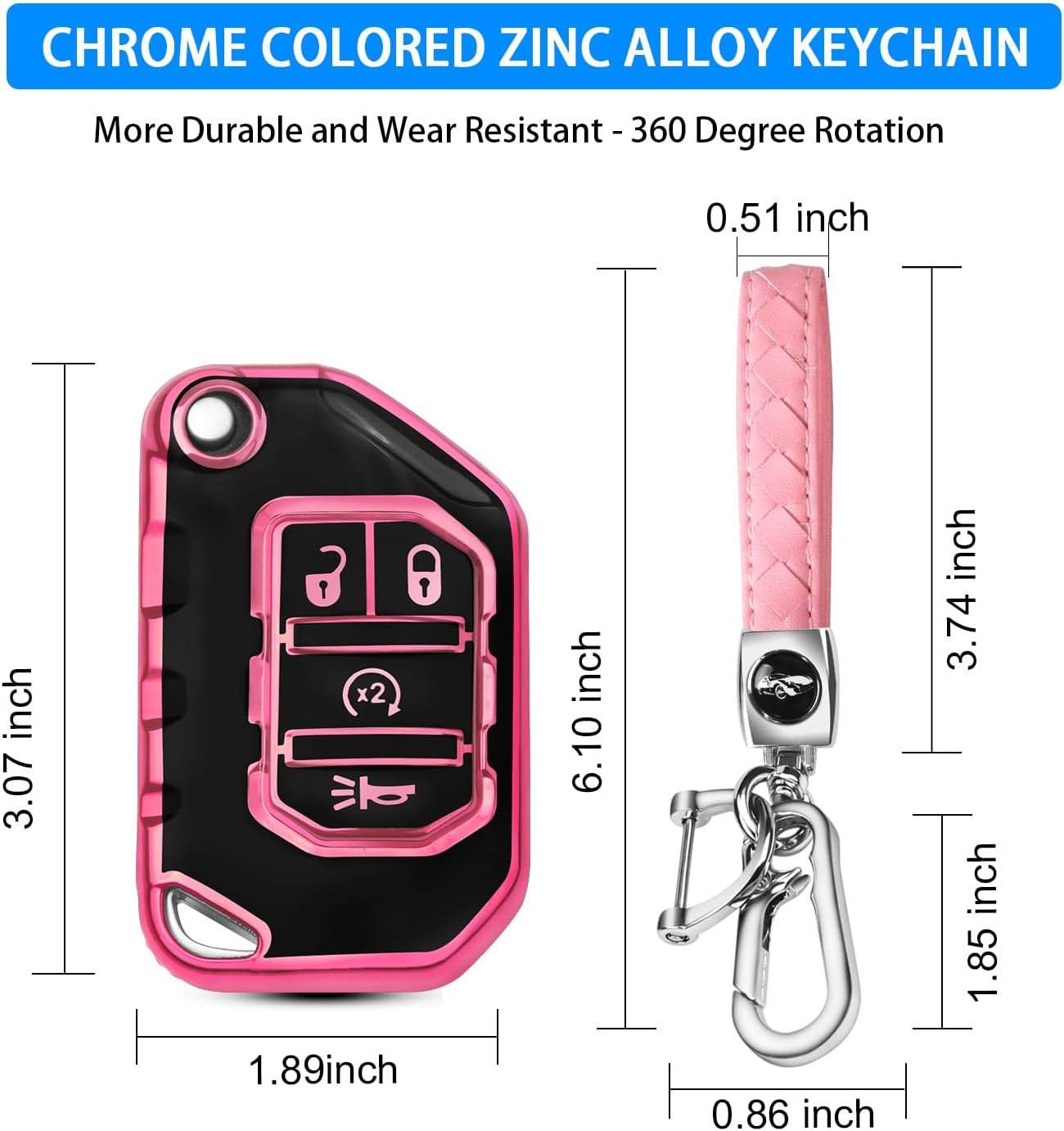 QBUC for Jeep Key Fob Cover with Keychain (pink) image 5