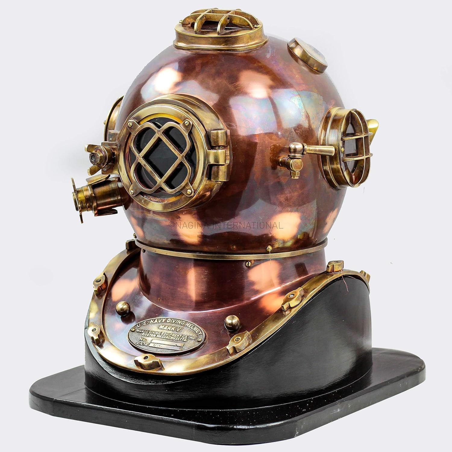 Generic Vintage Marine Divers Helmet Solid Steel & Brass Scuba Diving Helmet 18"" W/Base Vintage Marine Divers Helmet Solid Steel & Brass Scuba Diving Helmet 18"" W/Base, antique
