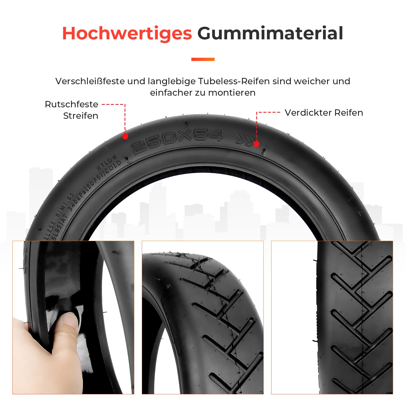 250 x 54 Pneu tubeless auto-réparant 10 pouces Pneu tubeless pour Xiaomi 4 Accessoires de pneu de rechange