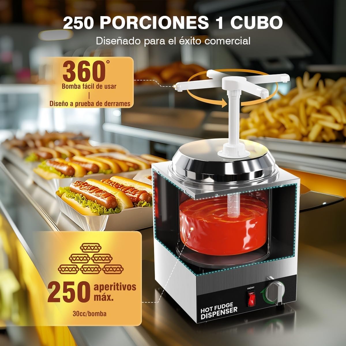 Nacho Cheese Dispenser with Pump - 2.2Qt Nacho Cheese Warmer, Commercial Hot Fudge Dispenser W/5-Level Temperature Adjustment for Stainless Steel Hot Fudge Warmer, Cheese Caramel