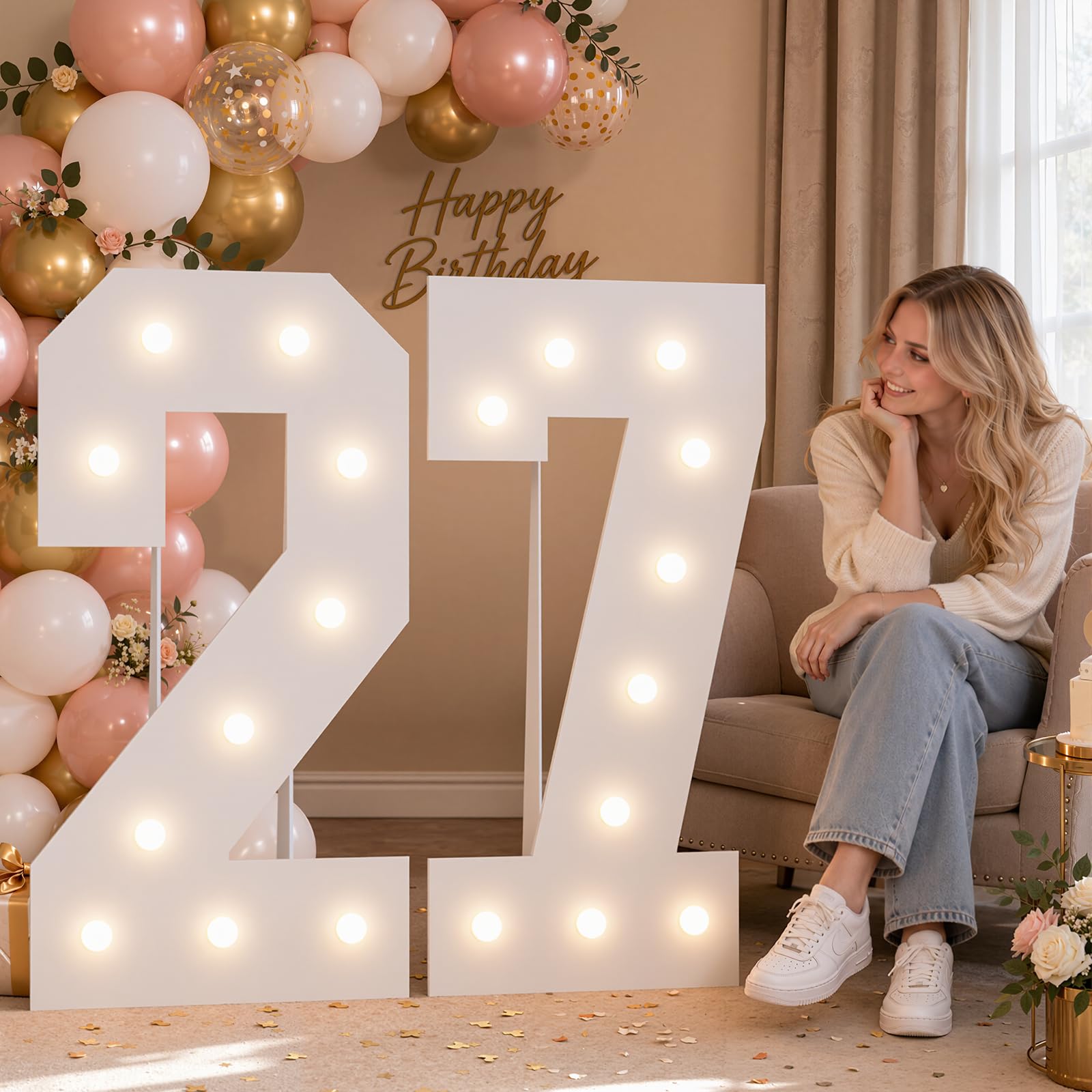 4FT Marquee Numbers 27 Warm Light Quick Setup Birthday Decorations