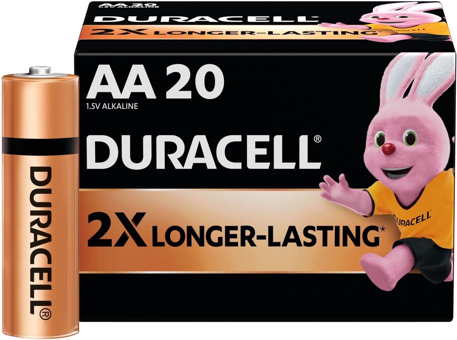 Duracell Alkaline AA Battery, Pack of 20, Everyday Devices, Clock, Toy, Remote