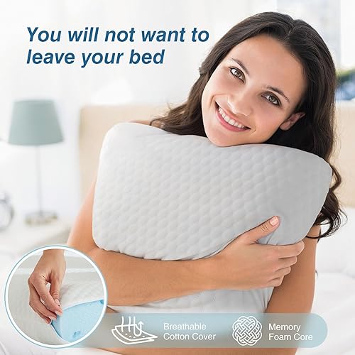 Miniatura 7 de DUMOS Almohada de espuma viscoelástica, almohadas de tamaño estándar para dormir, almohada de cama de lujo, suave y cómoda, almohada ligera de hotel