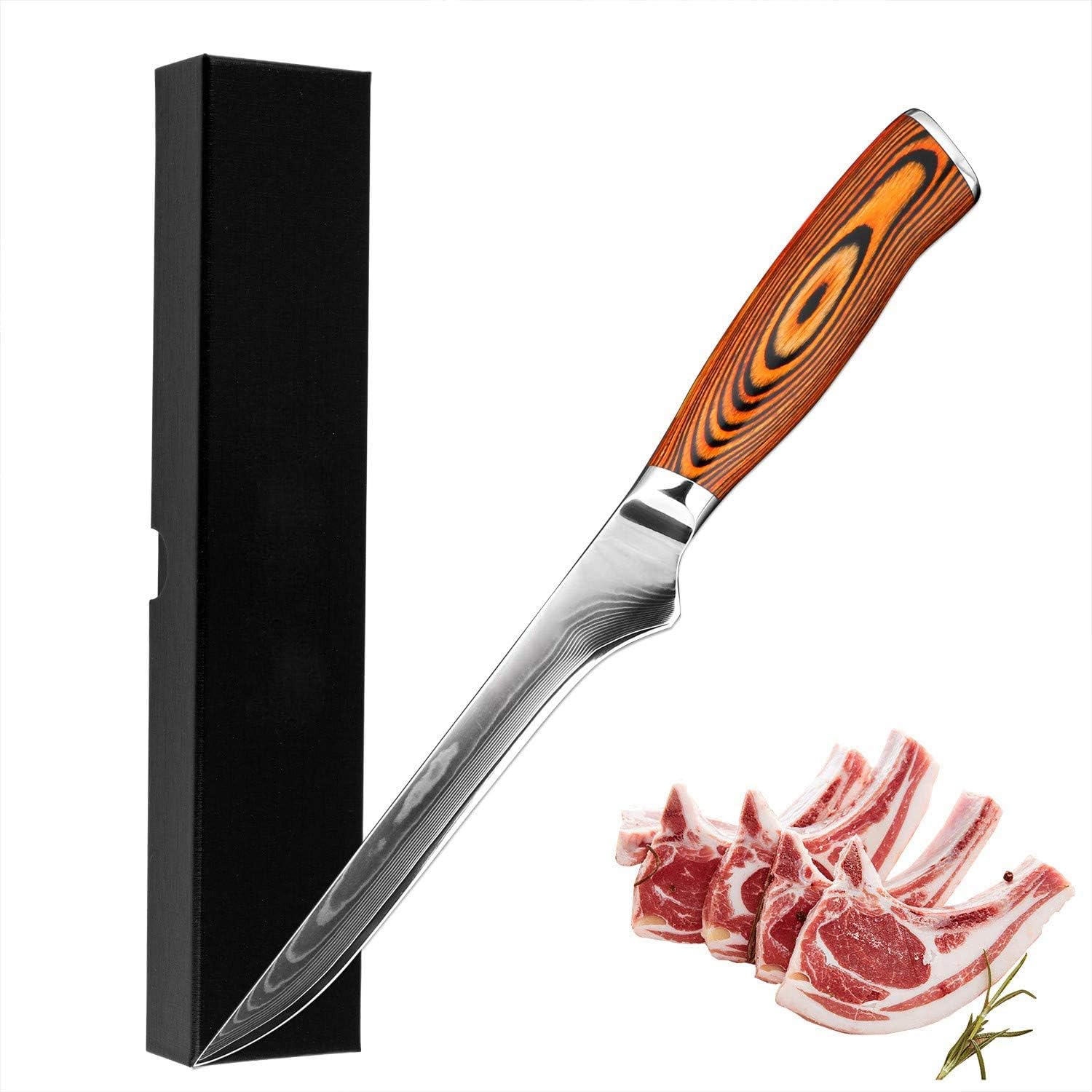 XT XITUO 6- inch Boning Knife with Fillet-Flexible Curved-Blade, Japanese VG10 Damascus Steel Perfect Fish Fillet knife, Razor Sharp Edge, Corrosion Resistant