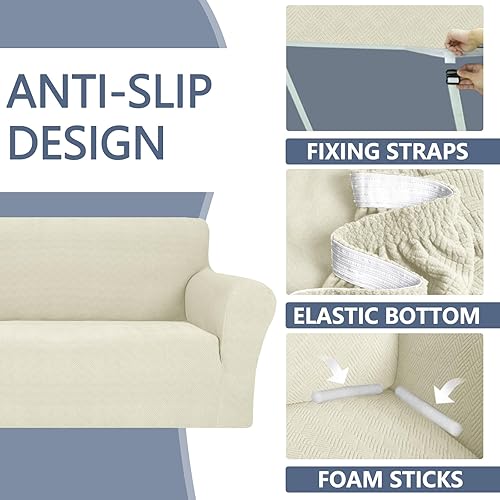 Miniatura 3 de JIVINER Fundas elásticas para sillón de 1 pieza, fundas para sofá de 1 plaza con parte inferior elástica para niños, mascotas (S, rombo beige)
