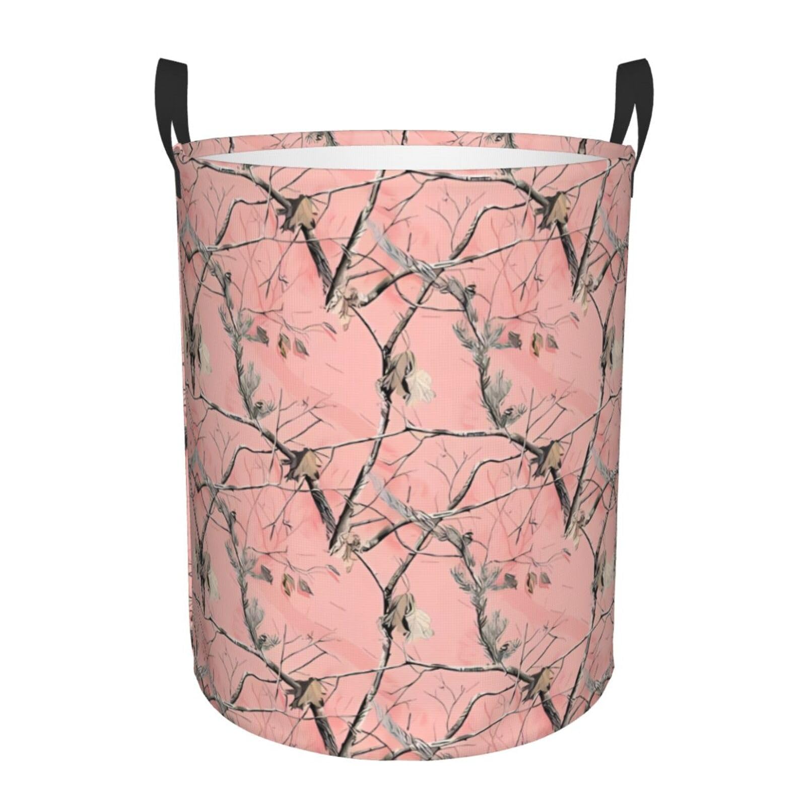 M Circular Hamper – Collapsible Pink leaves Camo Print Laundry Basket