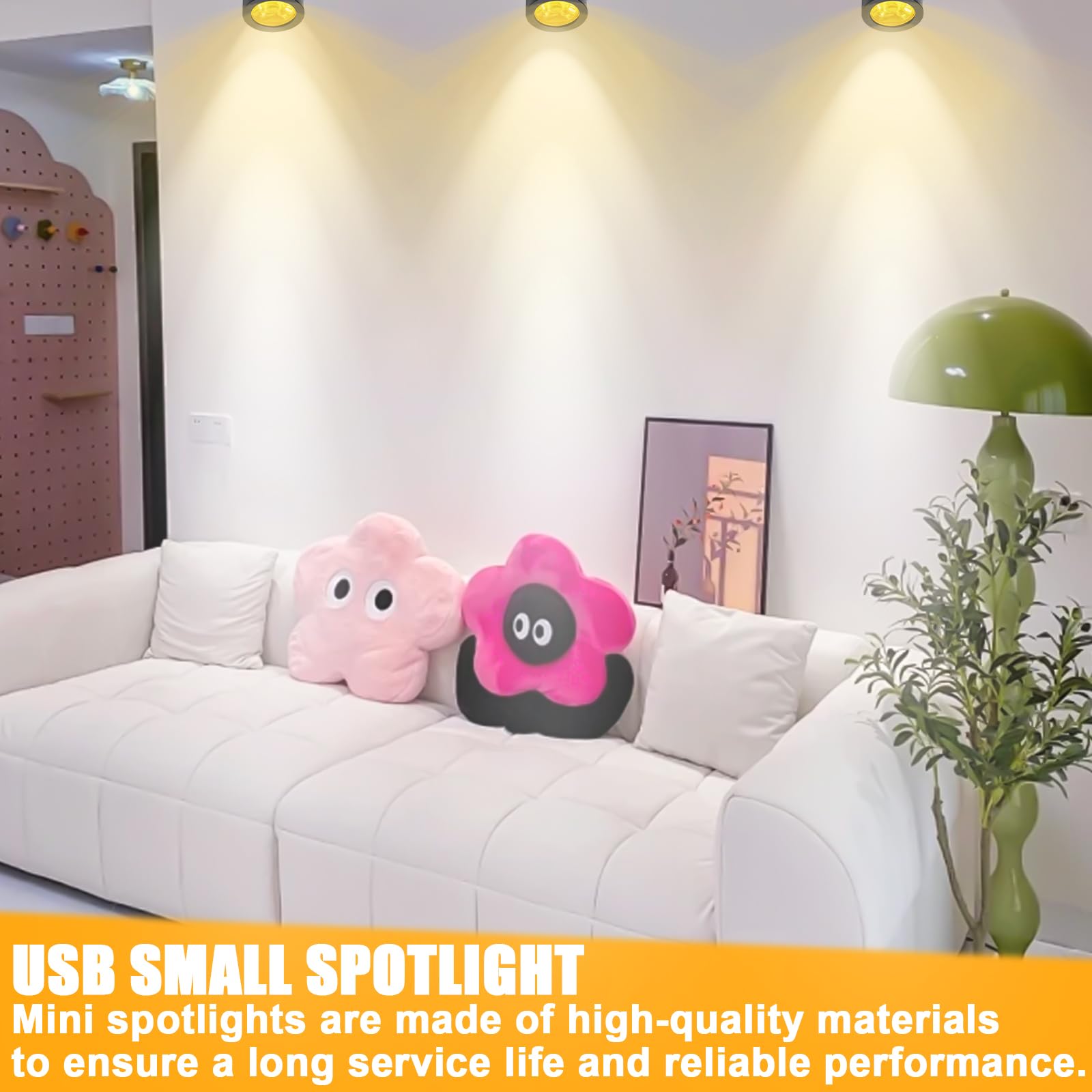 Aicharynic 4 unidades de mini focos, mini focos, pequeño acento, juego de luz blanca cálida, 3000 K, USB 5 V, foco de punto giratorio 360° para vitrinas, armarios y decoración