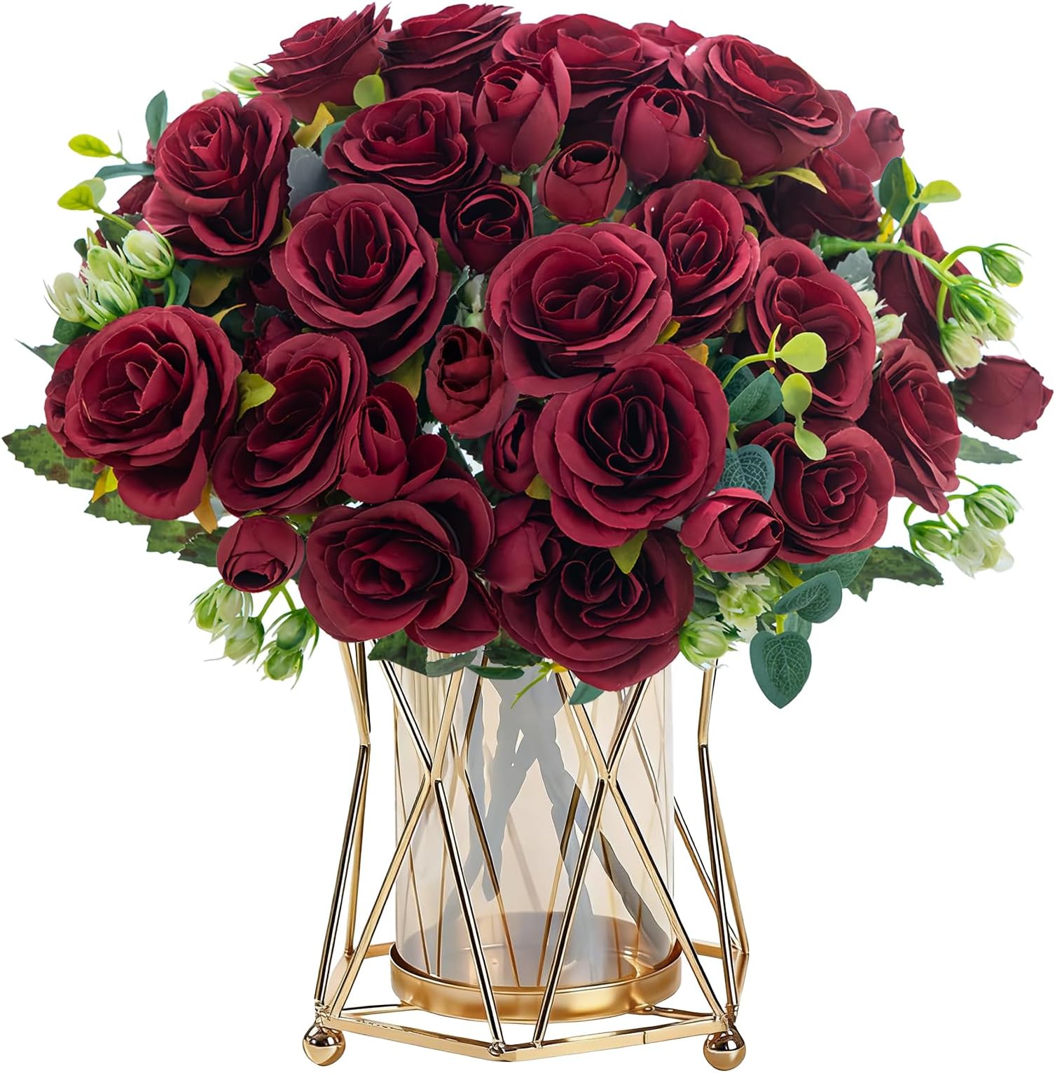 2 Bunches Rose Artificial Flowers Red Fake Roses Bouquet Valentine's Day Artificial Rose Flowers Bouquet Faux Rose Bridal Bouquets for Wedding Party Home Table Decoration Centerpieces (2, Red)