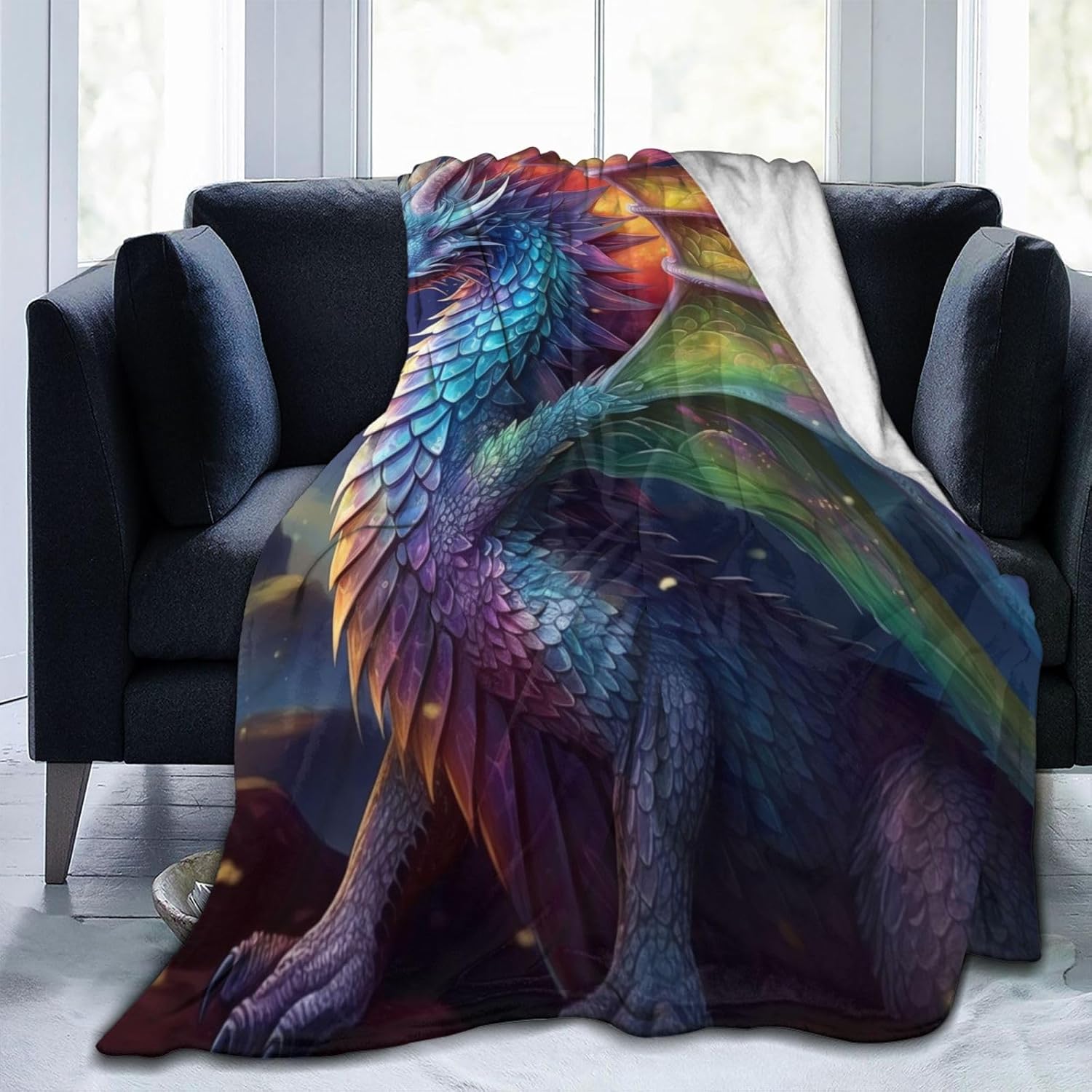 Colorful Fairy Dragon Blanket Gifts for Adults Girls Flannel Throw Blankets Soft Comfy Lightweight for Home Decor Couch Bed Sofa 80x60 Inches