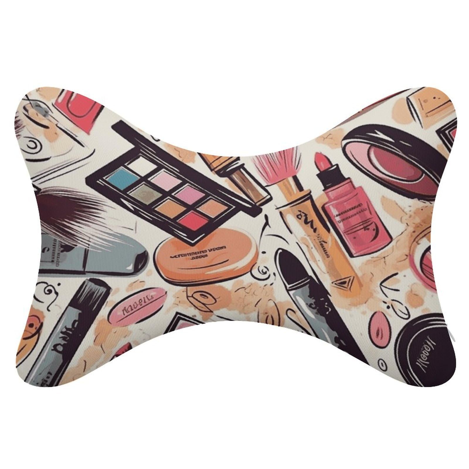 FekiLoot Cosmetic and Makeup Theme Pattern Car Headrest Set of 2,Softness Memory Foam Car Neck Pillow with Breathable Removable Cover Car Neck Support Pillow Ergonomic for Driving, Office