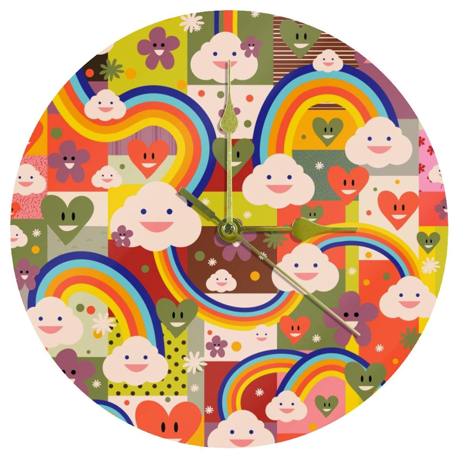 Horloge murale en acrylique nuage arc-en-ciel de 24 cm pour chambre