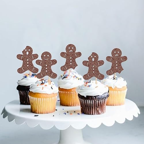 Miniatura 4 de Keaziu 24 piezas de pan de jengibre para cupcakes de Navidad, pan de jengibre, revelación de género, tema de Navidad, baby shower, niños, fiesta de