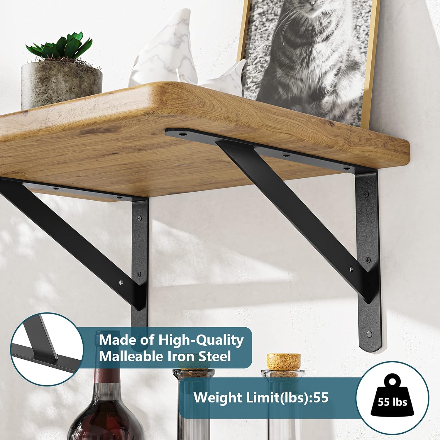 CWLOTAC Heavy Duty Shelf Bracket 6 Pack - 11.8 x 7.5 Inch Shelf Metal Wall Mount L Brackets - 90 Degree Triangle Corner Brackets with Gusset - Space Saving DIY Bracket for Home Decoration