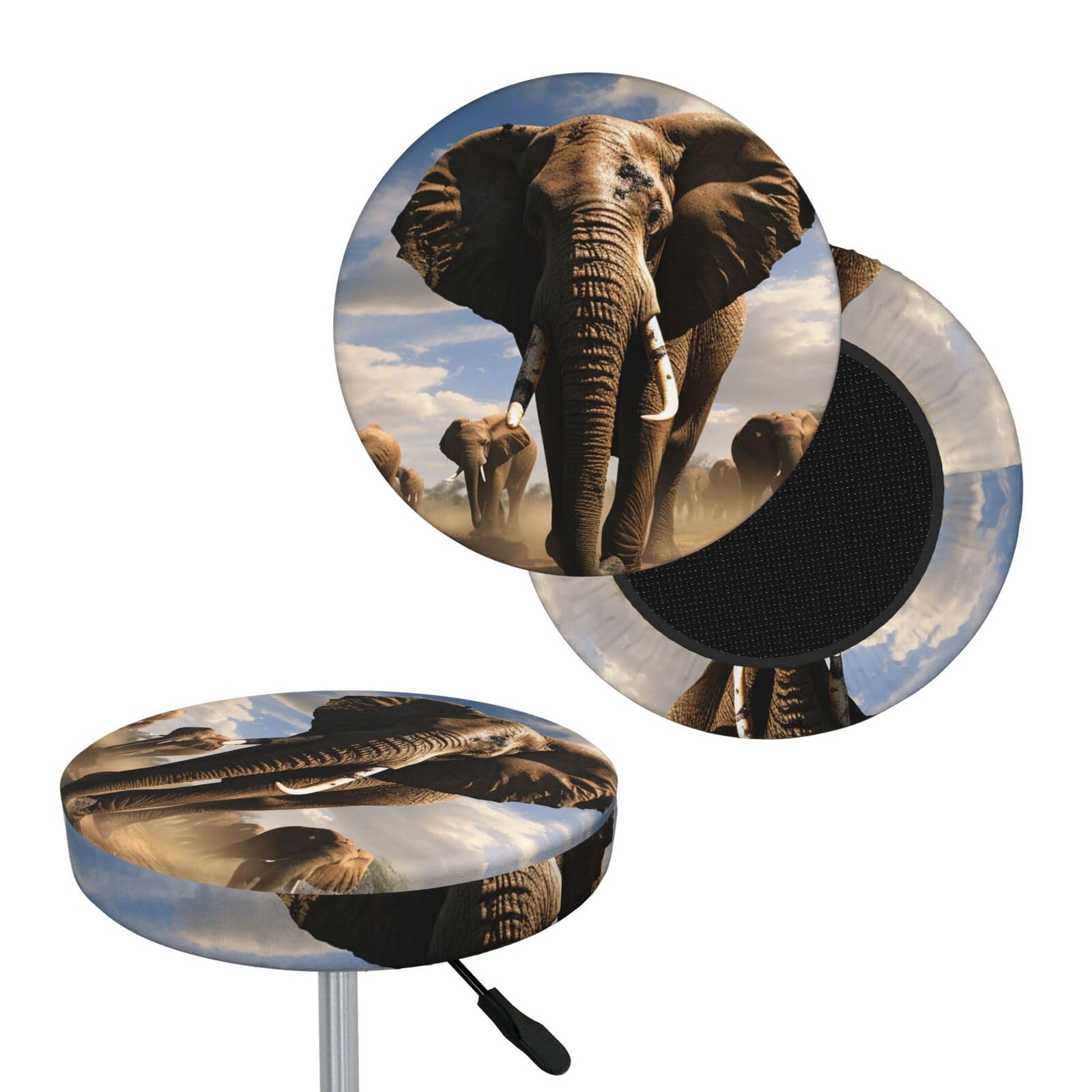 NONHAI Ferocious Elephant Bar Stool Cover Round Elastic Stool Cushion Covers Dustproof Bar Chair Cover Washable Stool Cushion Slipcover Stretch Stool Seat Covers for 12-14 Inch Chair