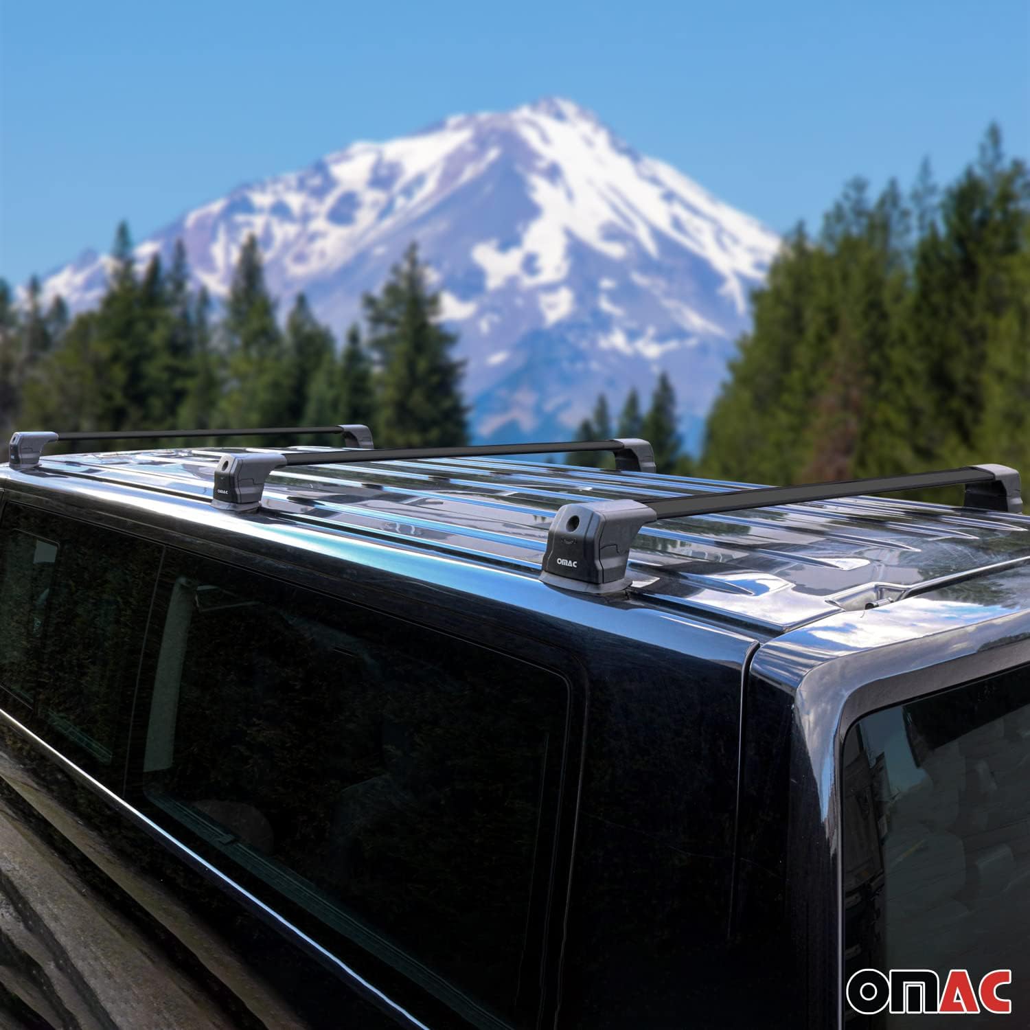 OMAC Roof Rack Cross Bars Compatible with Chevrolet City Express 2015-2018 – 3 Pcs – Lockable – Aluminum Black