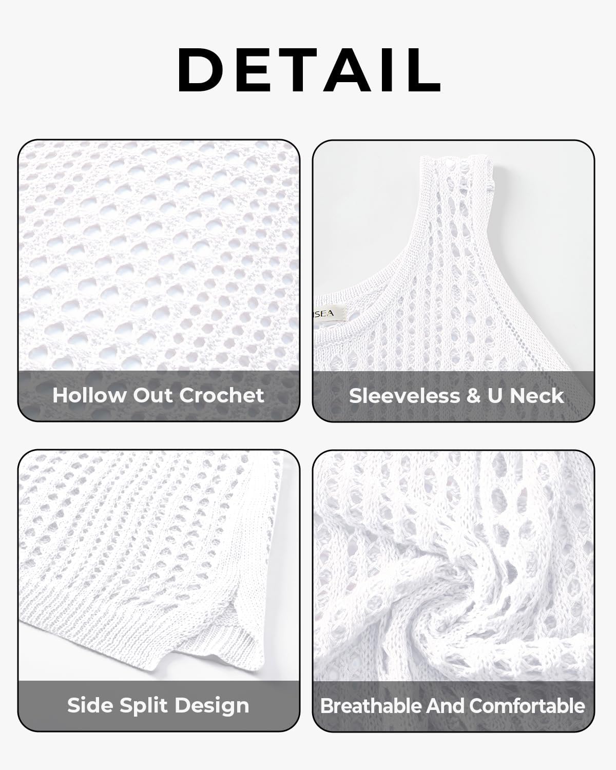 Talisea Plus Size Cover Up Swimsuit for Women Crochet Sleeveless Beach Coverups Swimwear Hollow Out Bathing Suits Beach Dress