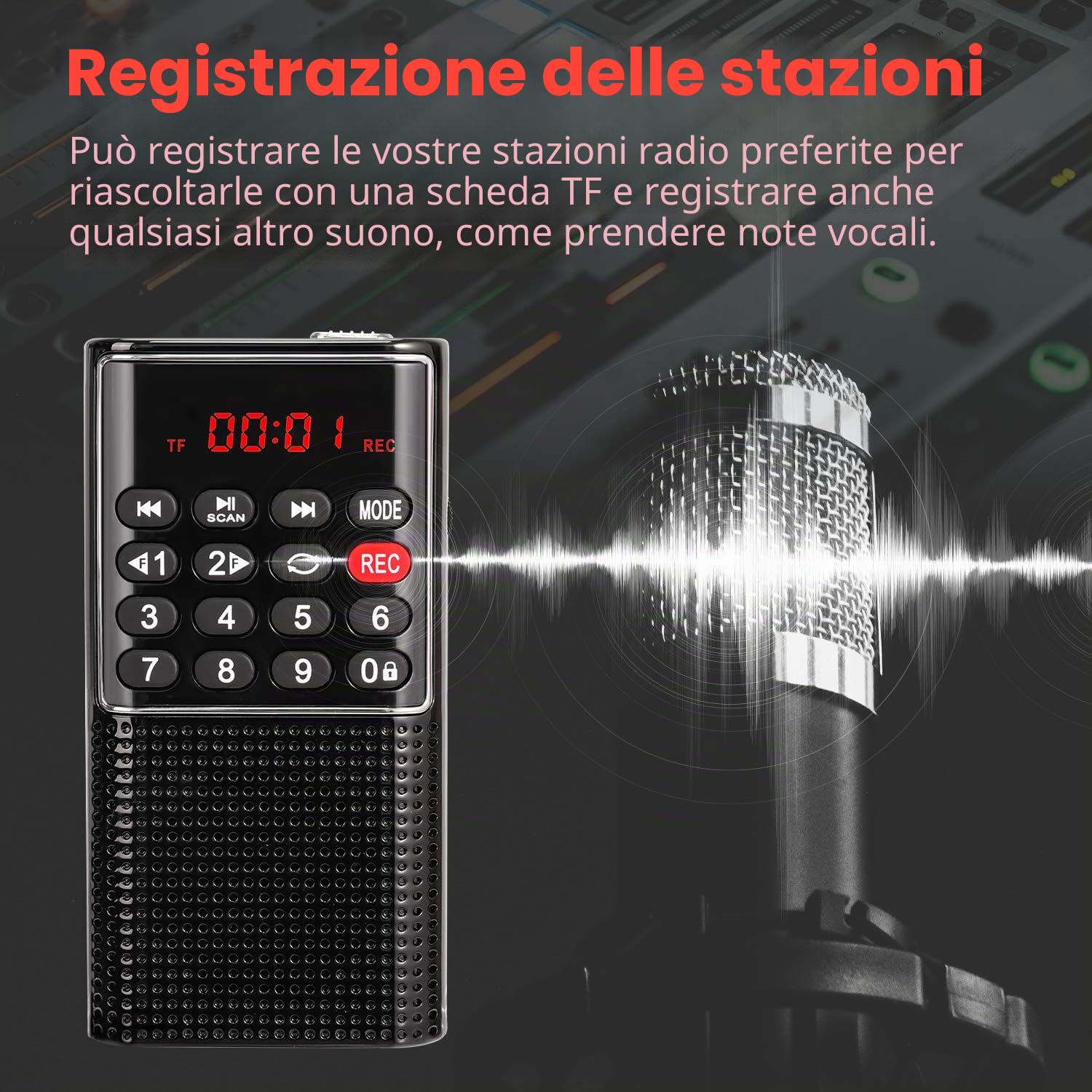 PRUNUS J-328 Mini Radio Portatile FM Walkman Digitale con Registratore, Lettore MP3, Batteria Ricaricabile, Nero