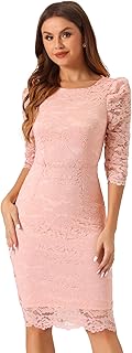 Women's Elegant Lace Dress 3/4 Sleeve Business Wedding Guest Cocktail Bodycon Dress